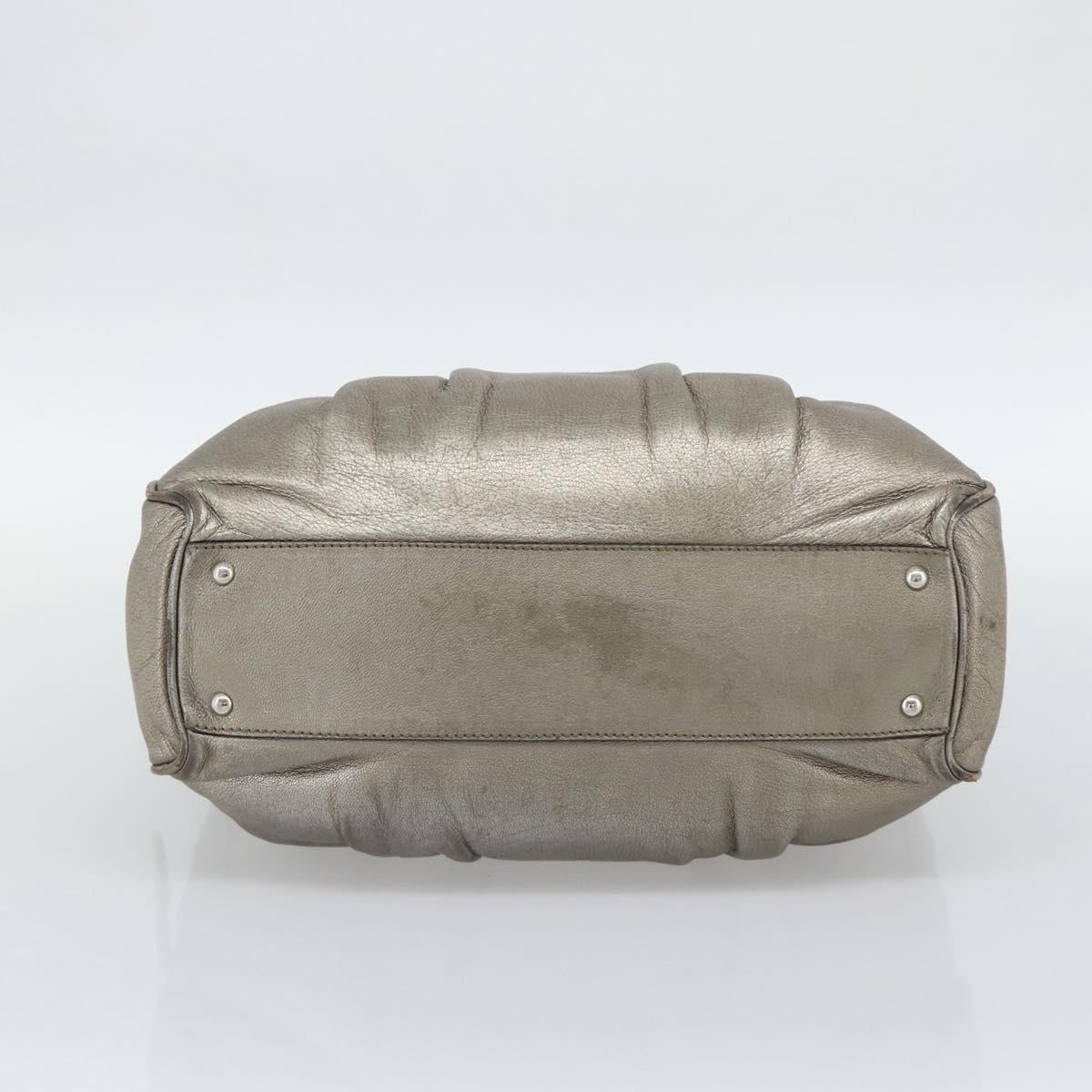 Salvatore Ferragamo Gancini Hand Bag Leather Champagne Gold Silver Auth BA14633A