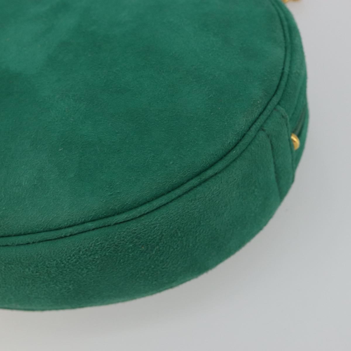 Christian Dior Chain Shoulder Bag Suede Green Gold Tone Auth BA14634V