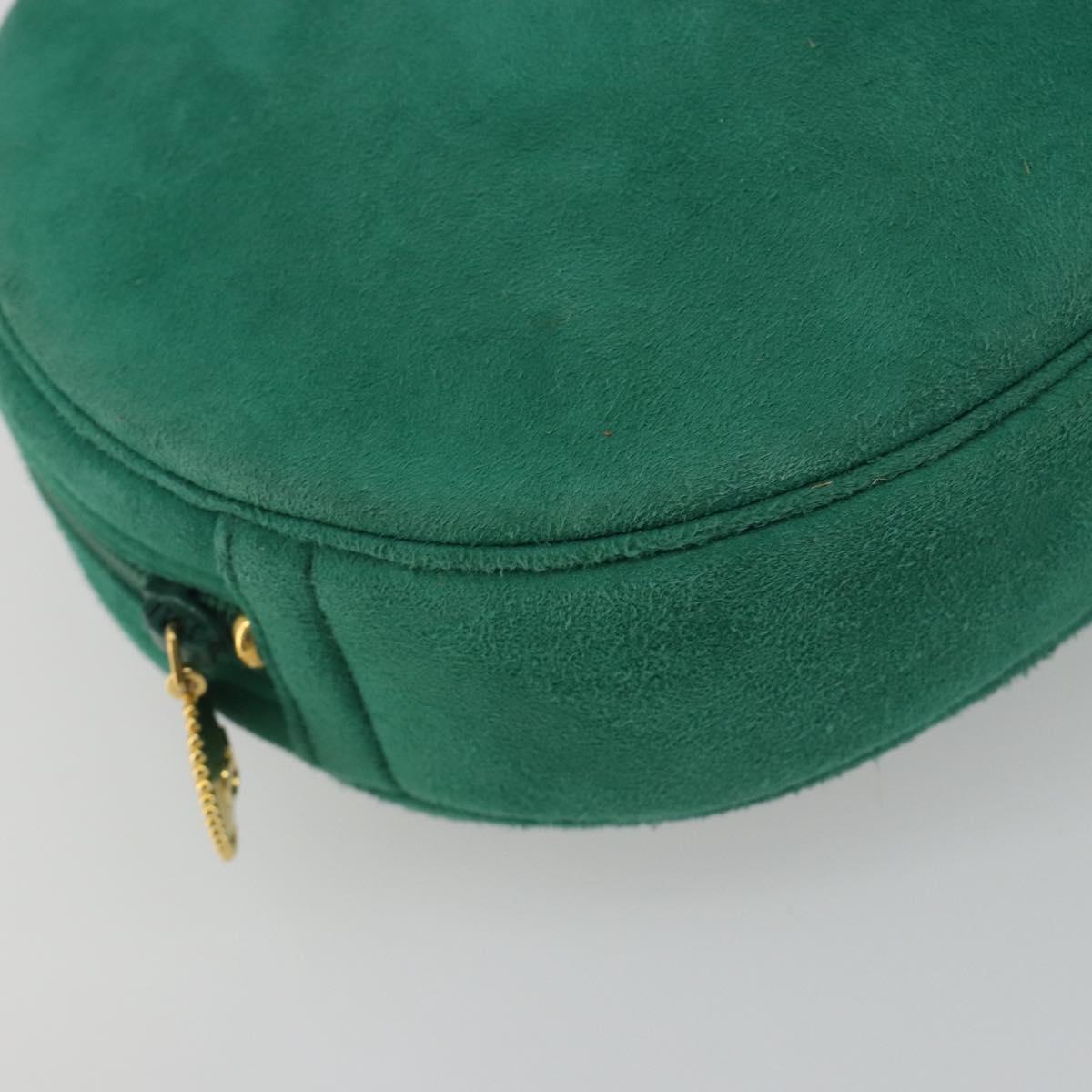 Christian Dior Chain Shoulder Bag Suede Green Gold Tone Auth BA14634V