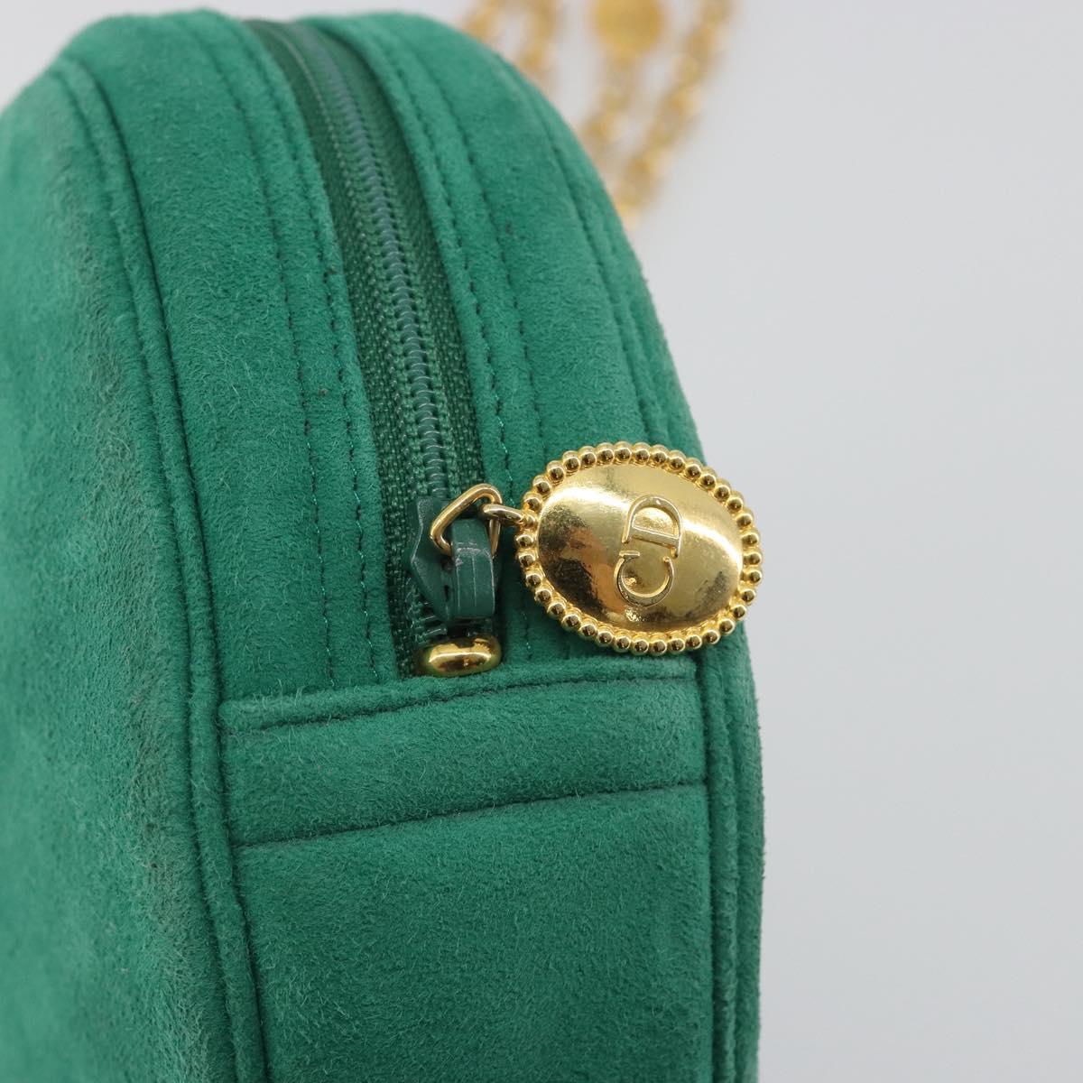 Christian Dior Chain Shoulder Bag Suede Green Gold Tone Auth BA14634V