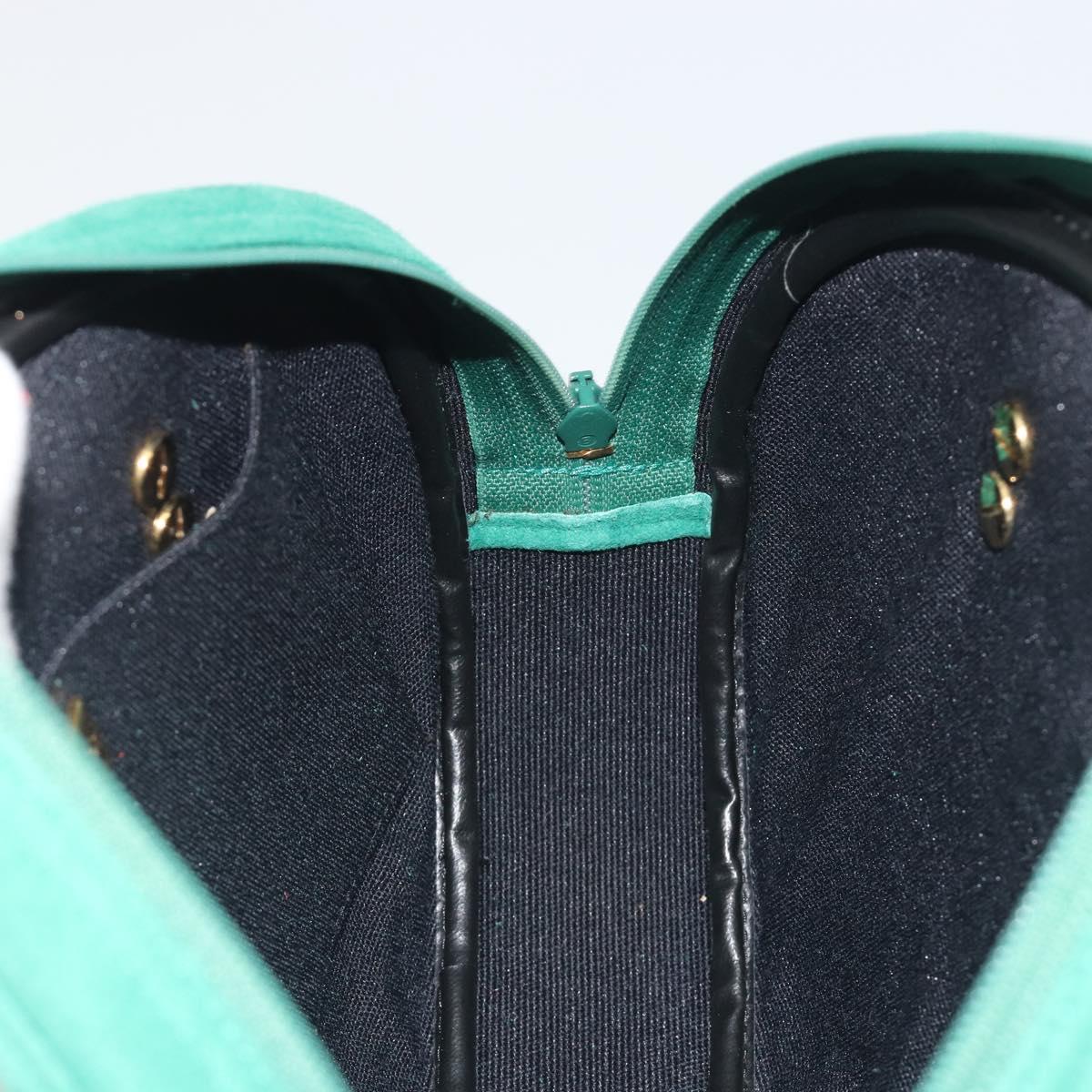 Christian Dior Chain Shoulder Bag Suede Green Gold Tone Auth BA14634V