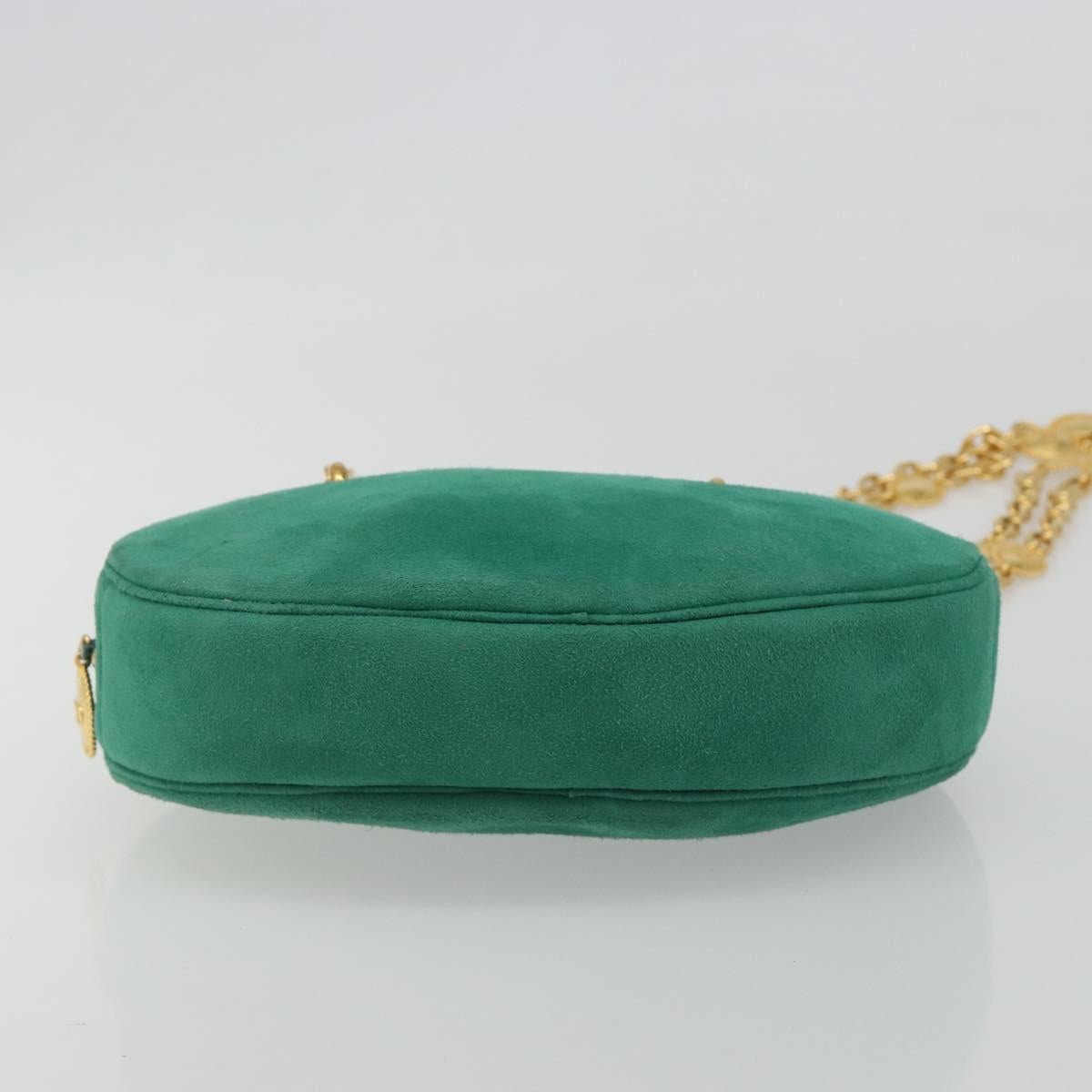 Christian Dior Chain Shoulder Bag Suede Green Gold Tone Auth BA14634V