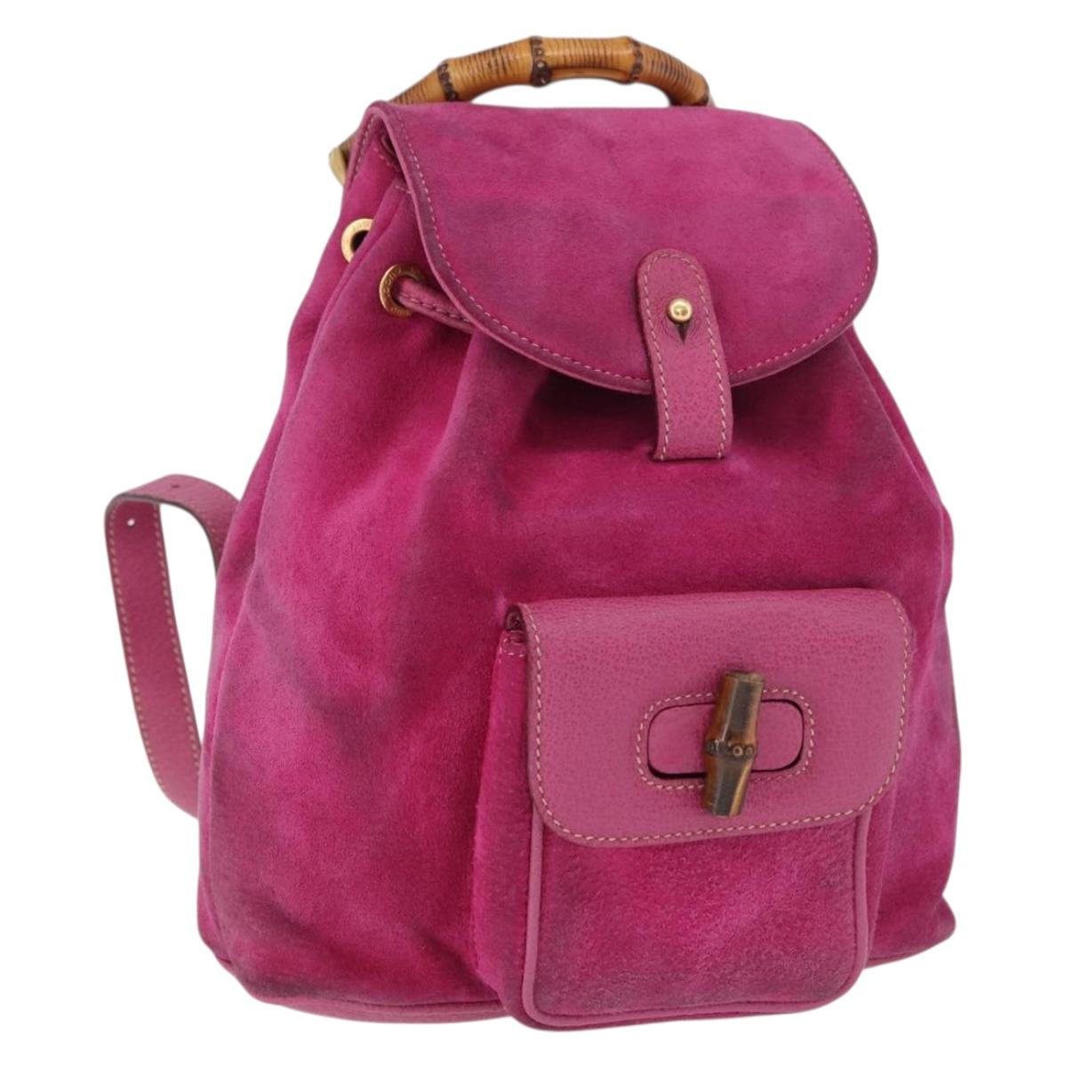 GUCCI Bamboo Backpack Suede Pink Gold Tone 003 1705 0080 Auth BA14635
