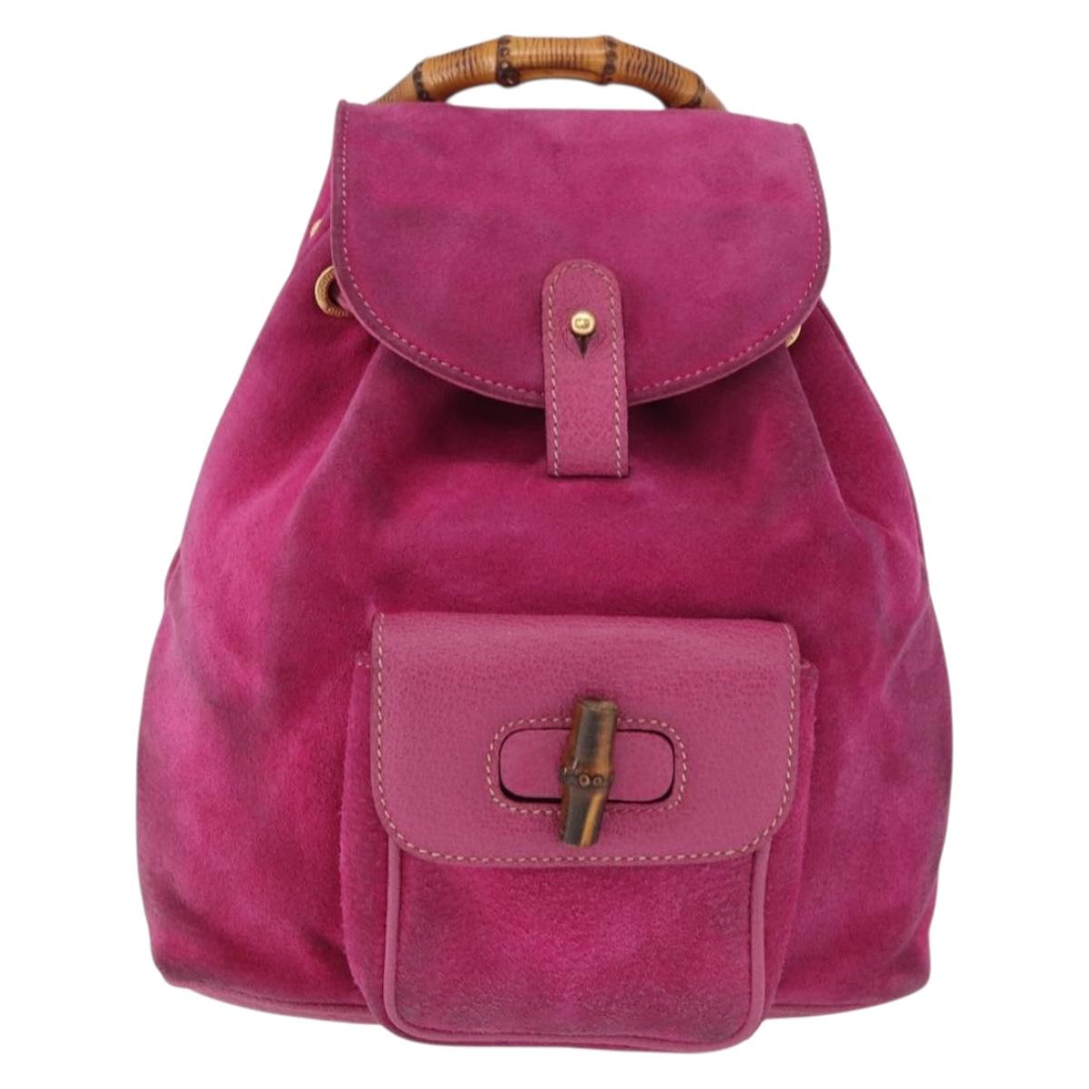 GUCCI Bamboo Backpack Suede Pink Gold Tone 003 1705 0080 Auth BA14635