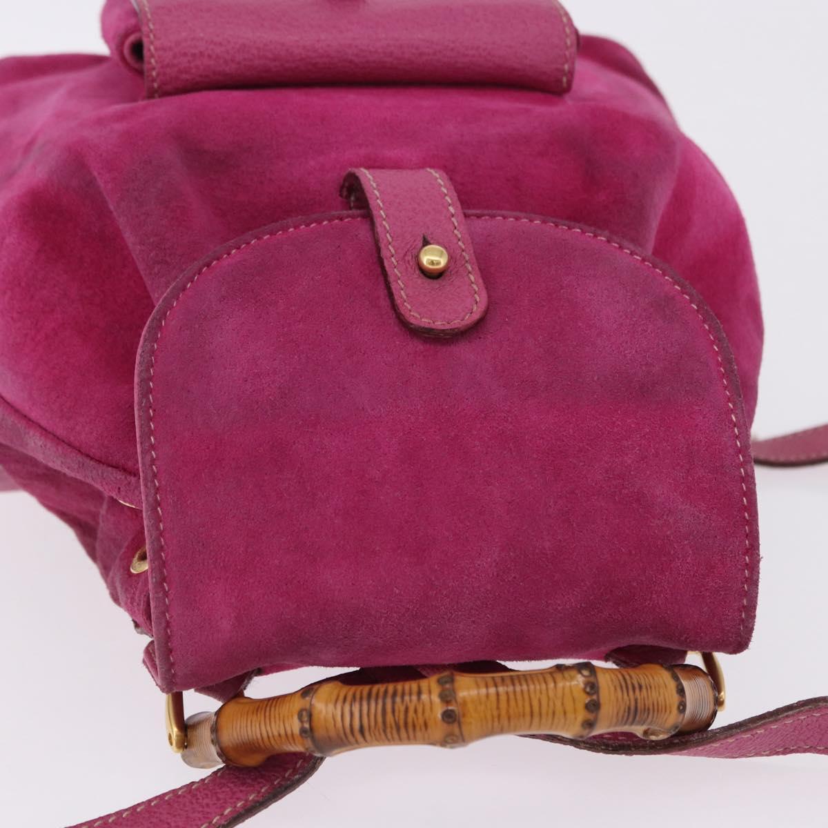 GUCCI Bamboo Backpack Suede Pink Gold Tone 003 1705 0080 Auth BA14635