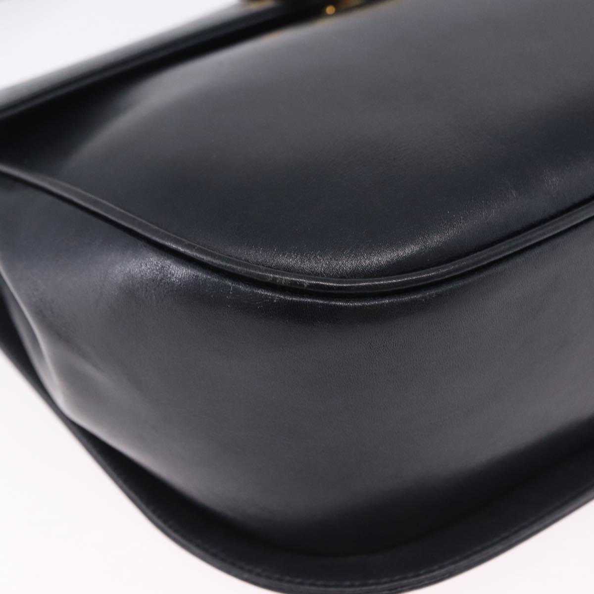 Salvatore Ferragamo Gancini Shoulder Bag Leather Navy Gold Tone Auth BA14636