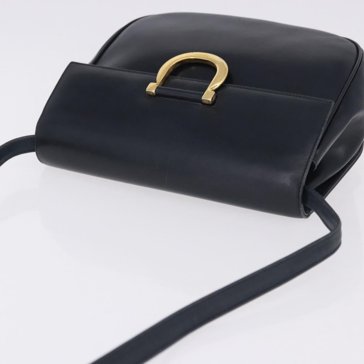 Salvatore Ferragamo Gancini Shoulder Bag Leather Navy Gold Tone Auth BA14636