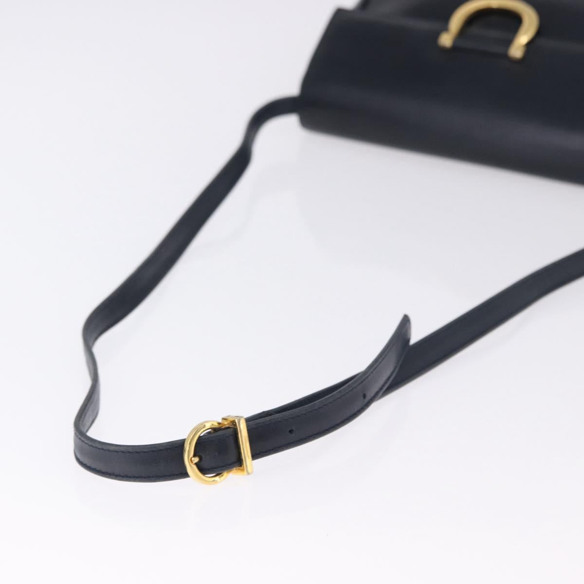 Salvatore Ferragamo Gancini Shoulder Bag Leather Navy Gold Tone Auth BA14636