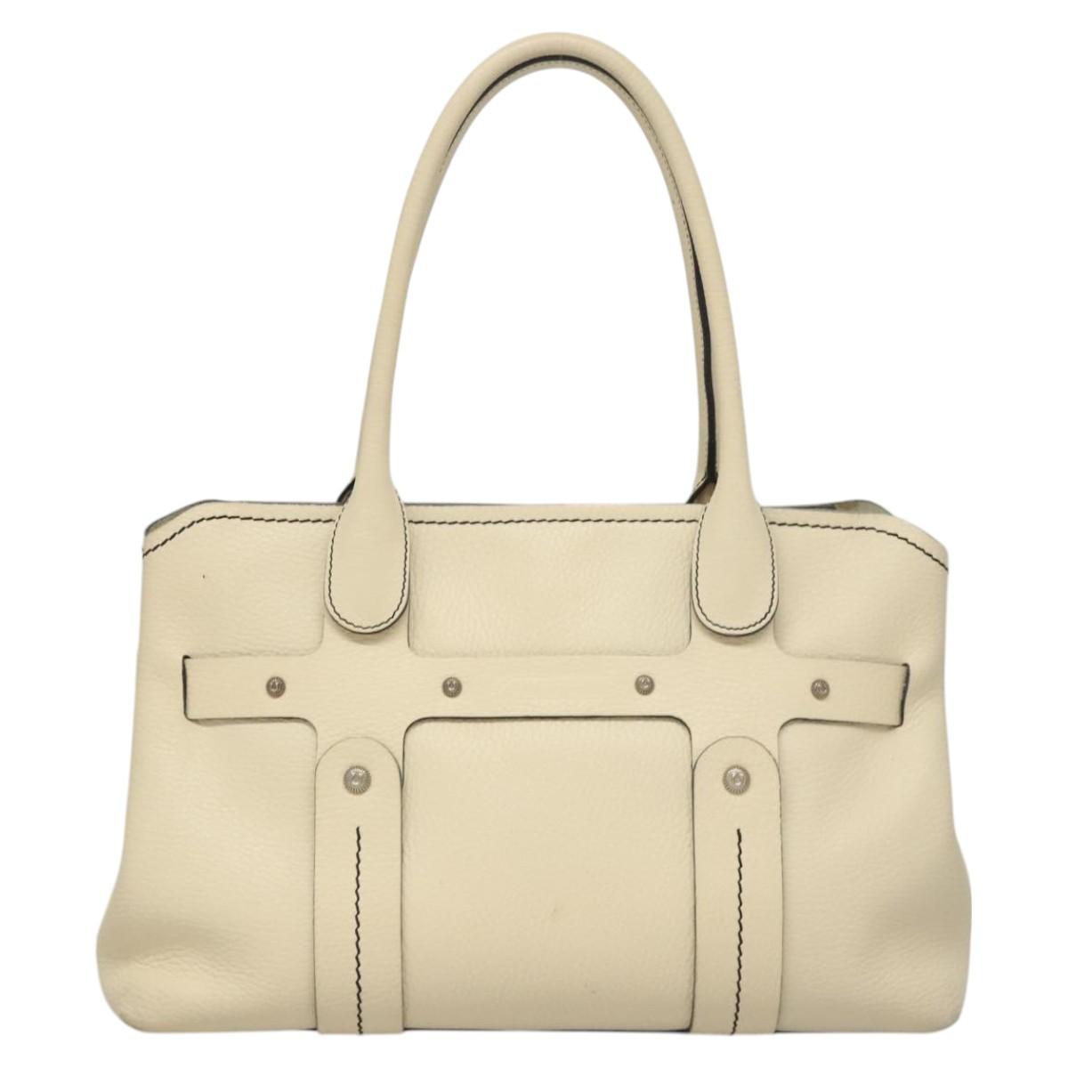 Salvatore Ferragamo Tote Bag Leather White Silver Auth BA1465