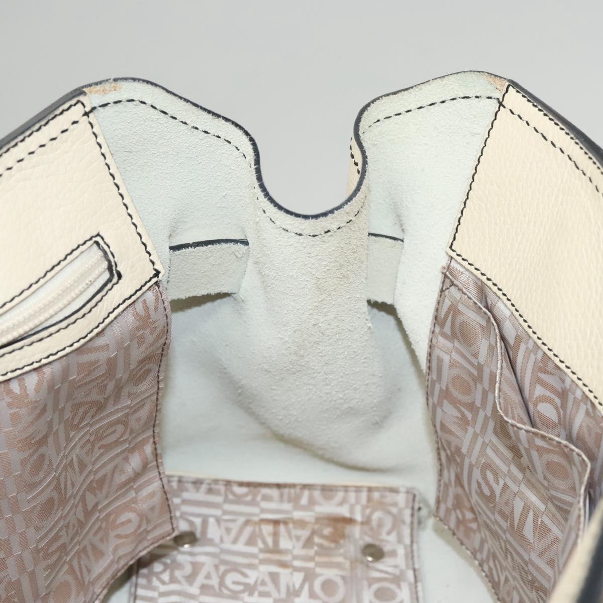 Salvatore Ferragamo Tote Bag Leather White Silver Auth BA1465