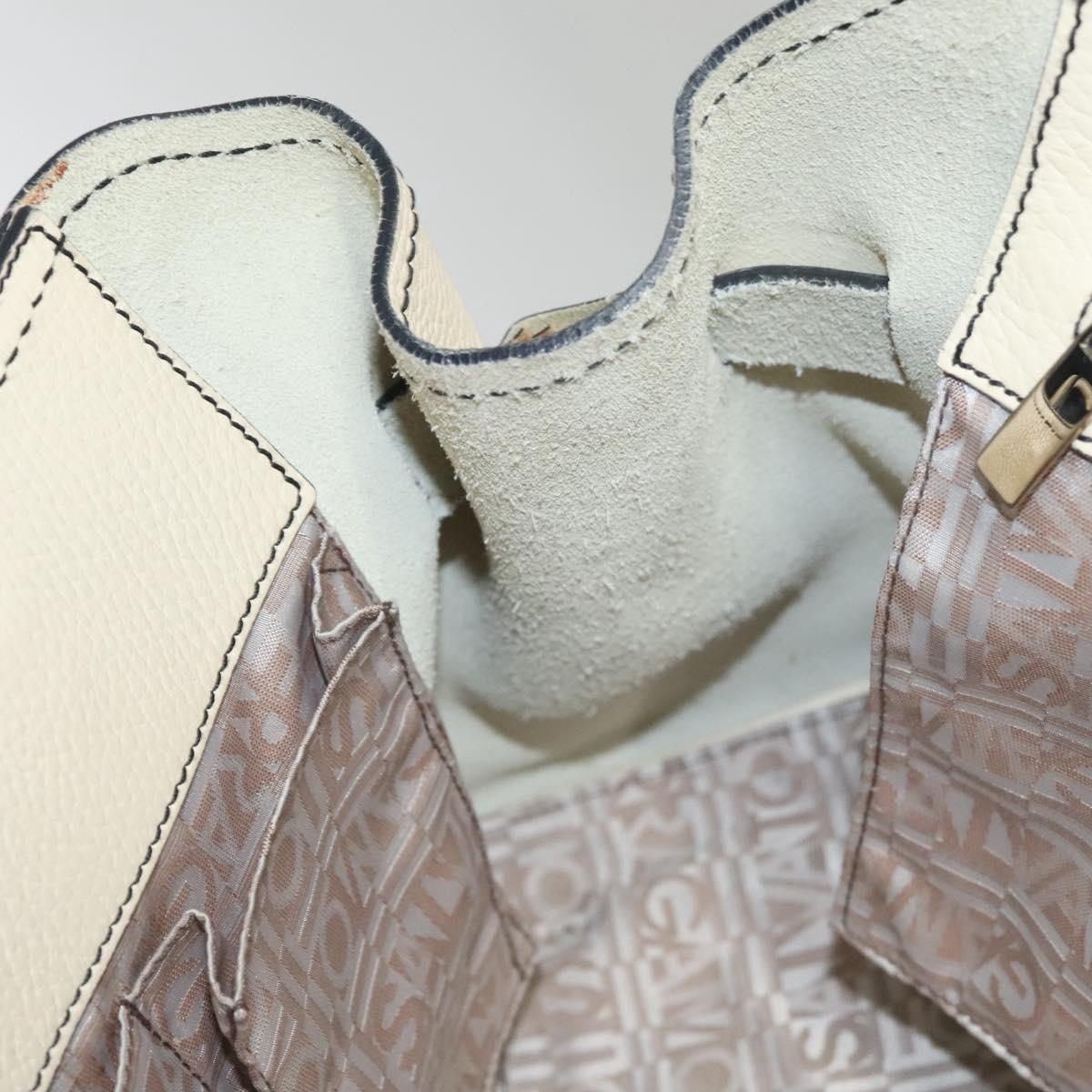 Salvatore Ferragamo Tote Bag Leather White Silver Auth BA1465