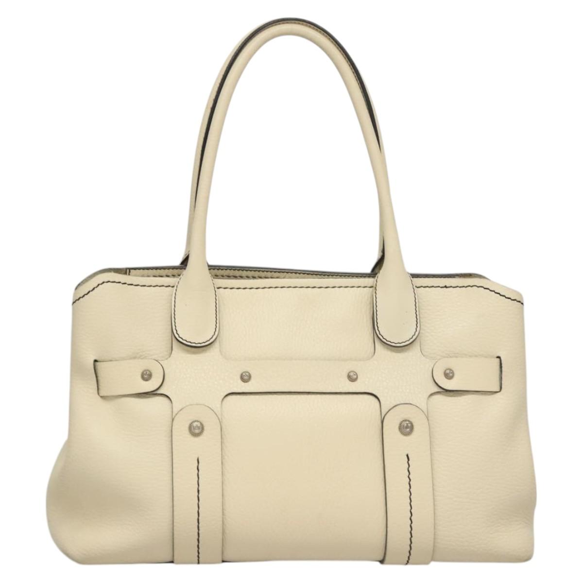 Salvatore Ferragamo Tote Bag Leather White Silver Auth BA1465