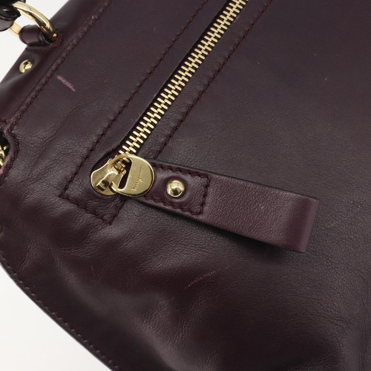 Salvatore Ferragamo Gancini Hand Bag Leather 2way Purple Gold Tone Auth BA14650A