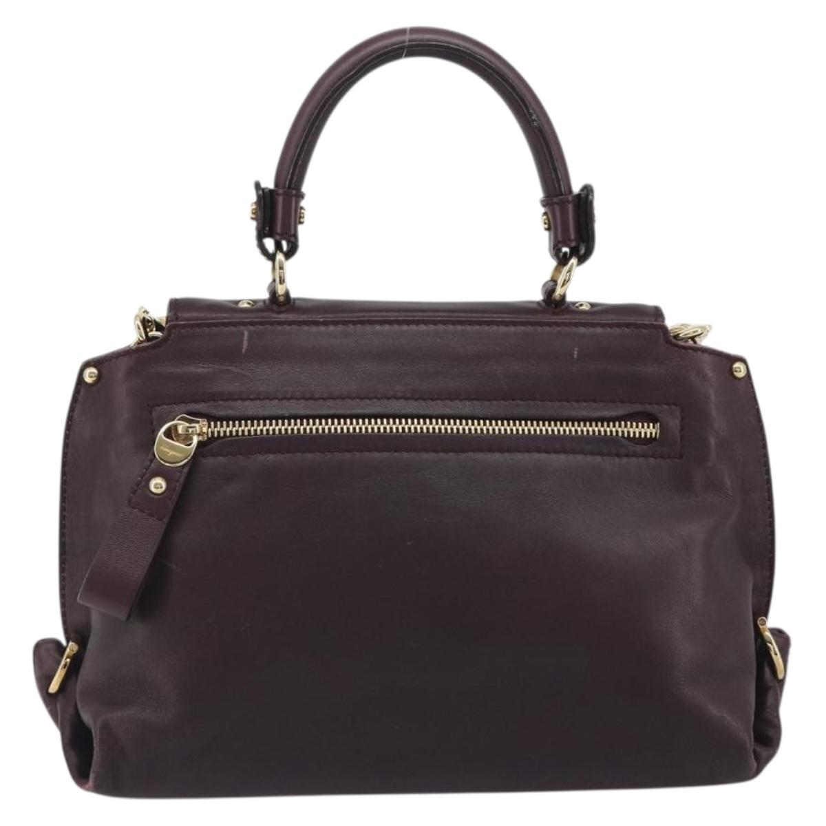 Salvatore Ferragamo Gancini Hand Bag Leather 2way Purple Gold Tone Auth BA14650A