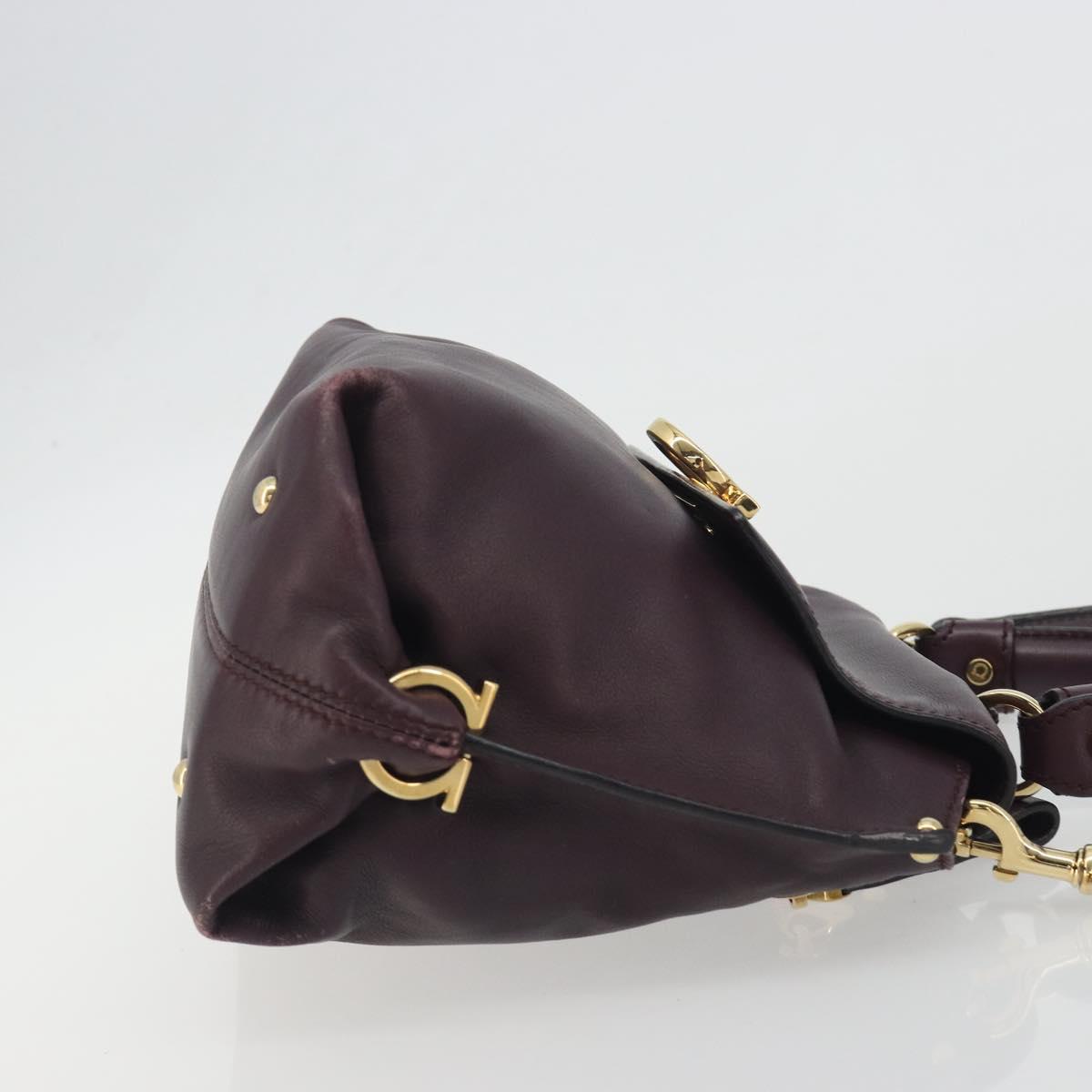 Salvatore Ferragamo Gancini Hand Bag Leather 2way Purple Gold Tone Auth BA14650A
