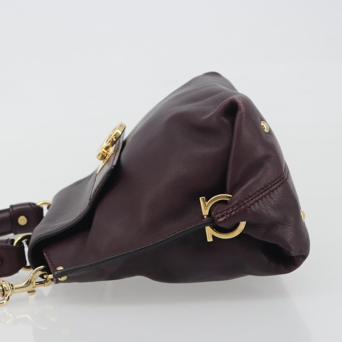 Salvatore Ferragamo Gancini Hand Bag Leather 2way Purple Gold Tone Auth BA14650A