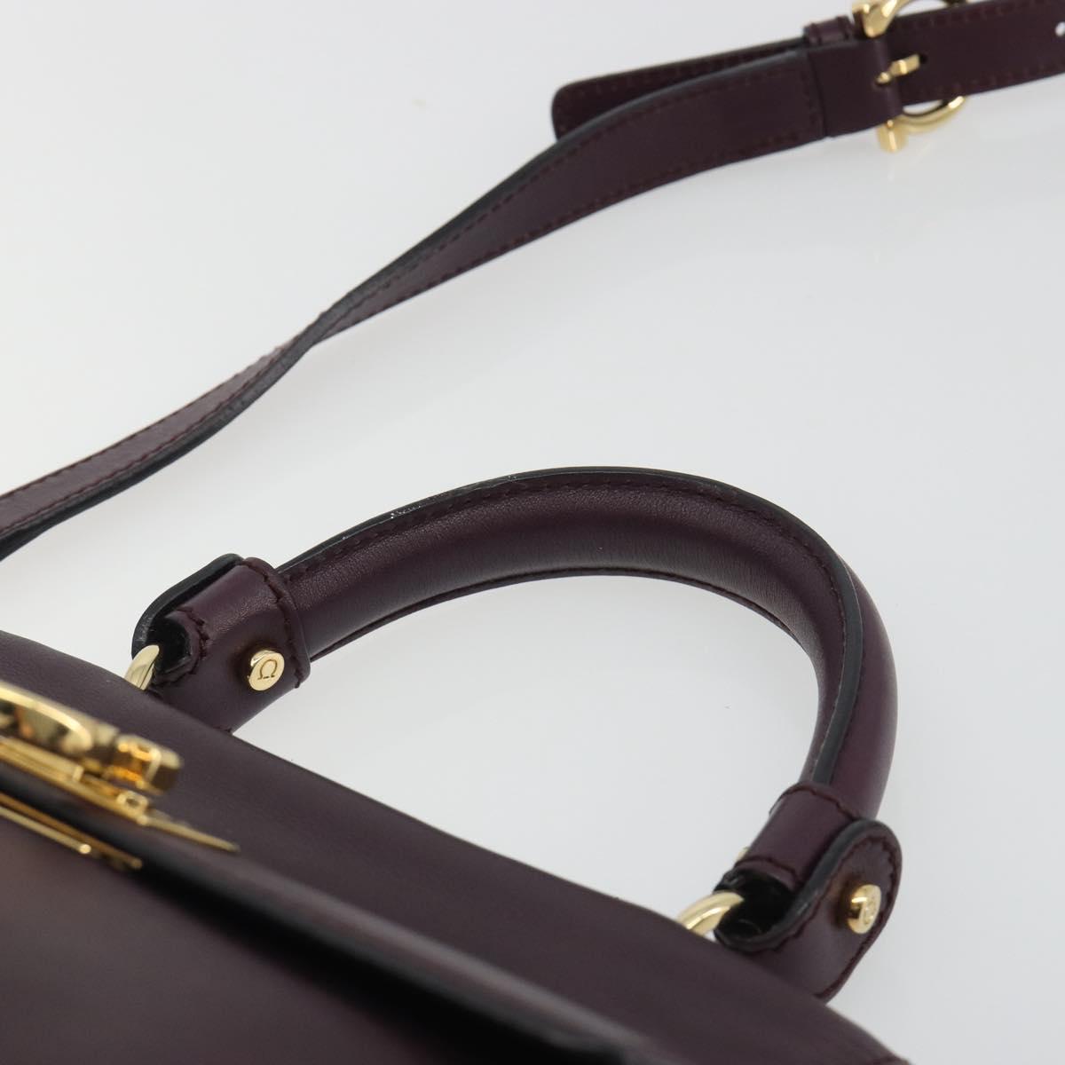 Salvatore Ferragamo Gancini Hand Bag Leather 2way Purple Gold Tone Auth BA14650A