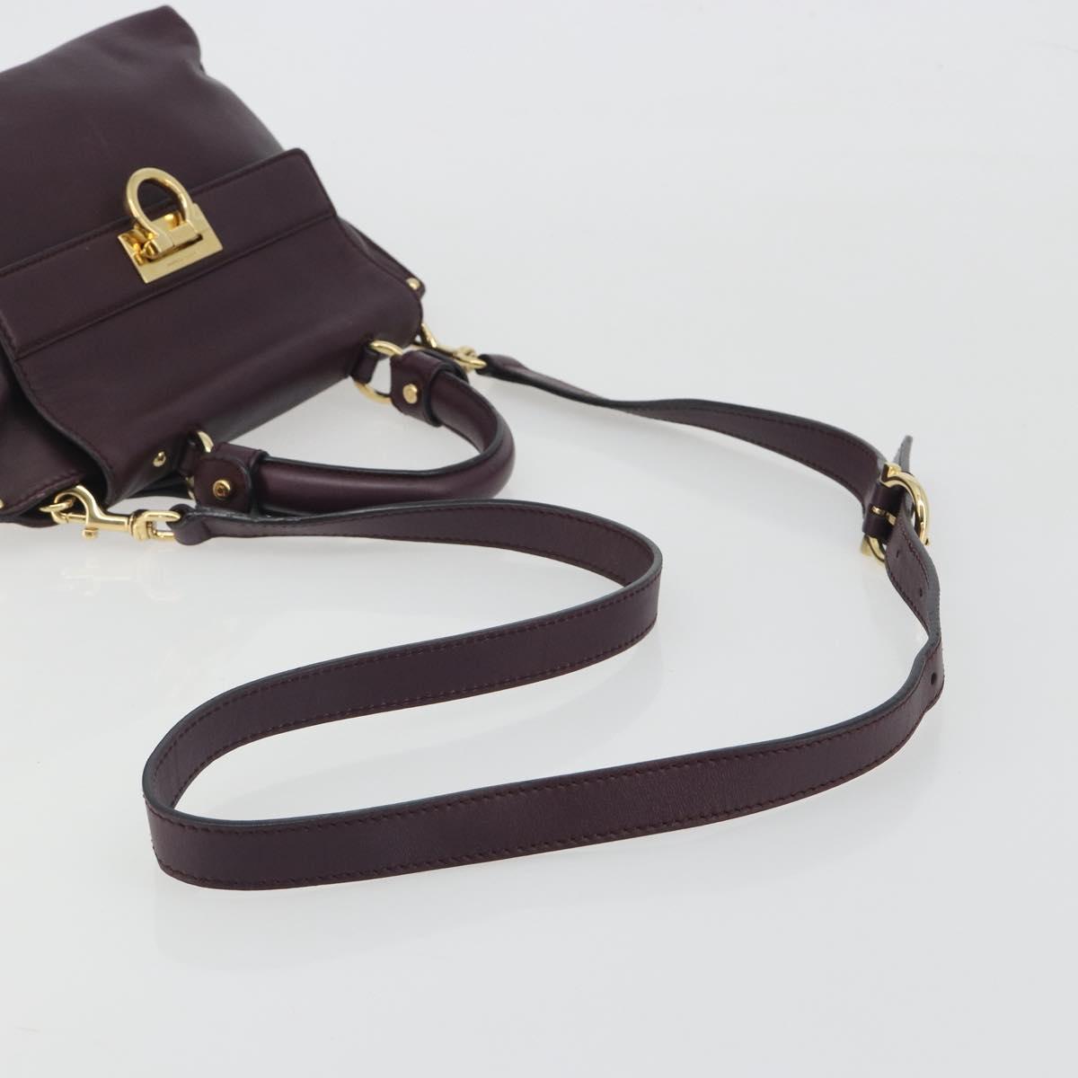 Salvatore Ferragamo Gancini Hand Bag Leather 2way Purple Gold Tone Auth BA14650A