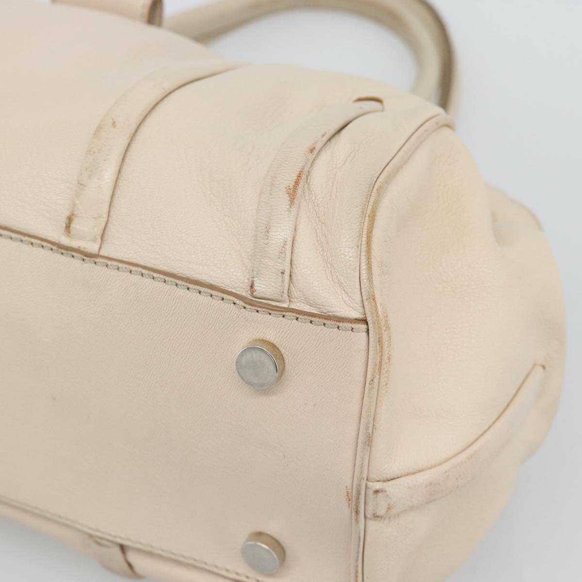 CELINE Hand Bag Leather Ivory Silver Auth BA14651