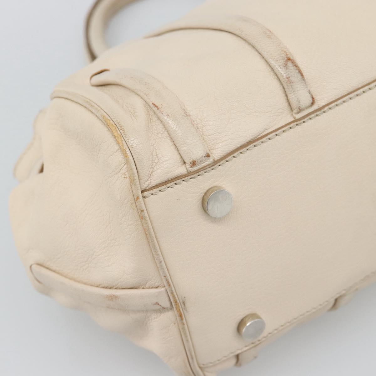 CELINE Hand Bag Leather Ivory Silver Auth BA14651