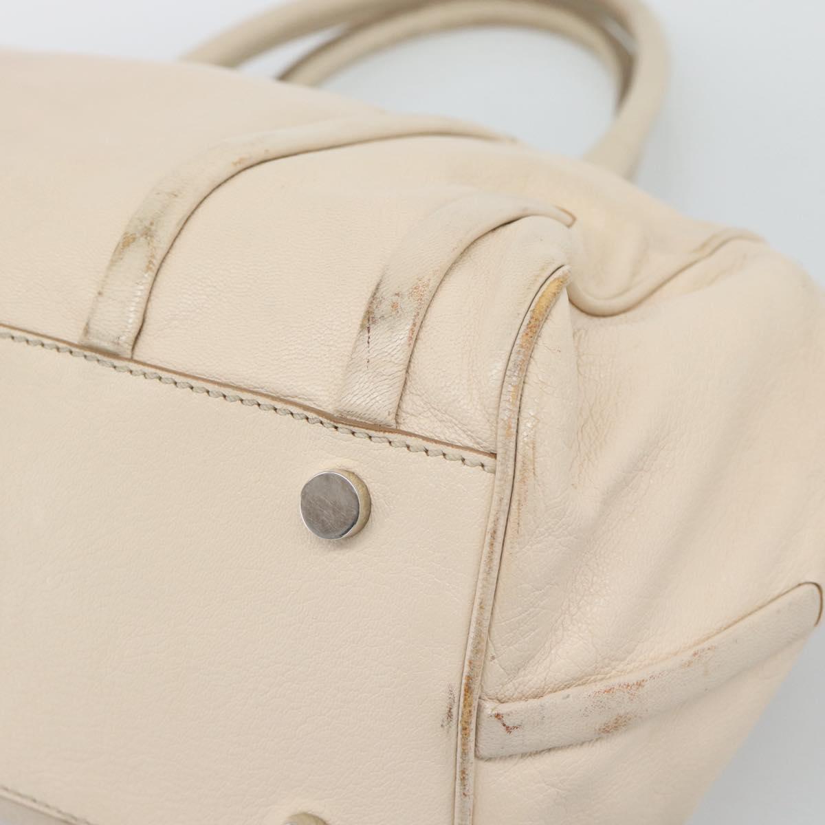 CELINE Hand Bag Leather Ivory Silver Auth BA14651