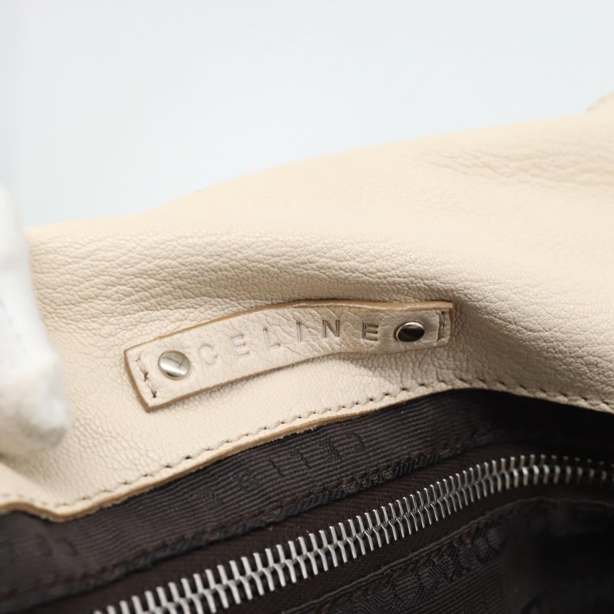 CELINE Hand Bag Leather Ivory Silver Auth BA14651