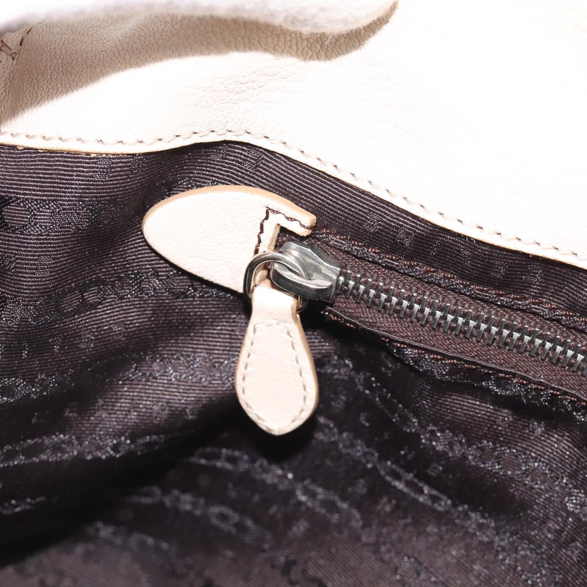 CELINE Hand Bag Leather Ivory Silver Auth BA14651