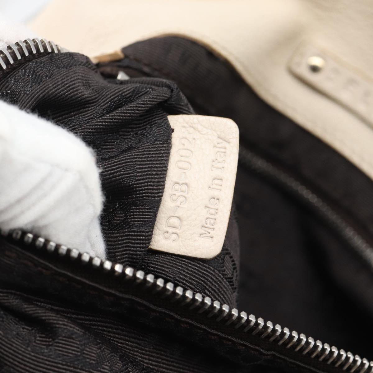CELINE Hand Bag Leather Ivory Silver Auth BA14651