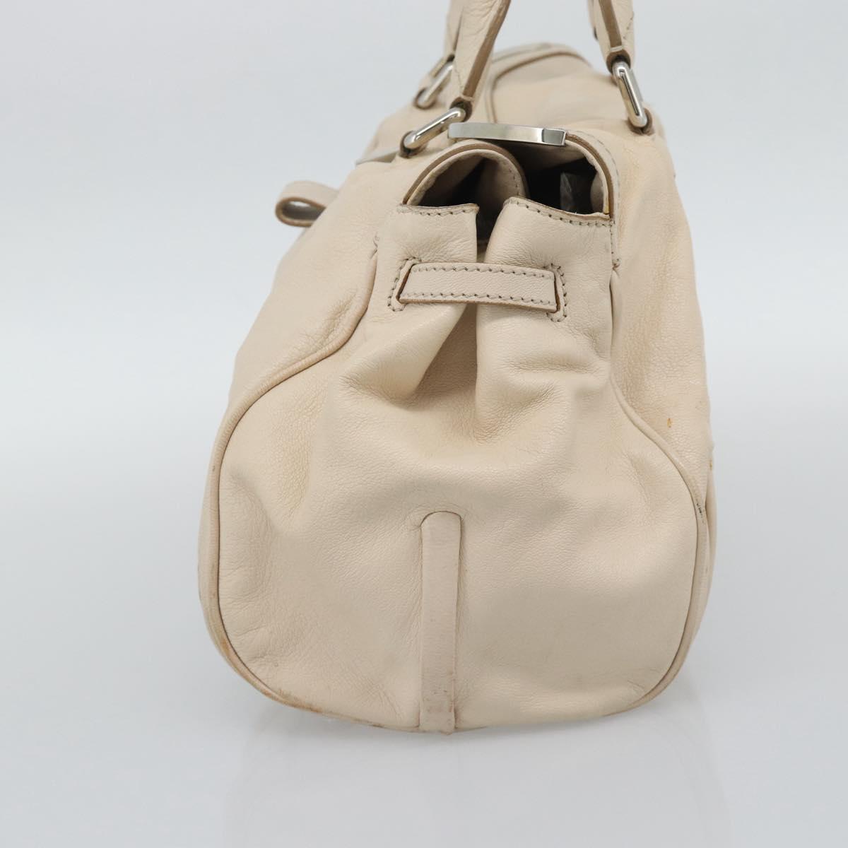 CELINE Hand Bag Leather Ivory Silver Auth BA14651