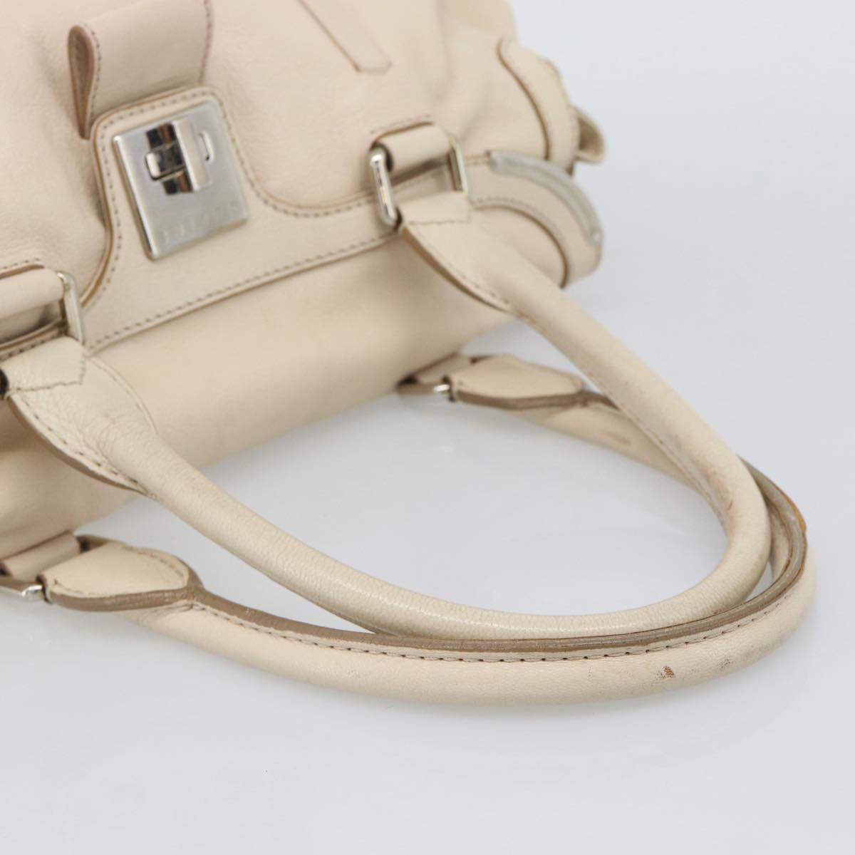 CELINE Hand Bag Leather Ivory Silver Auth BA14651