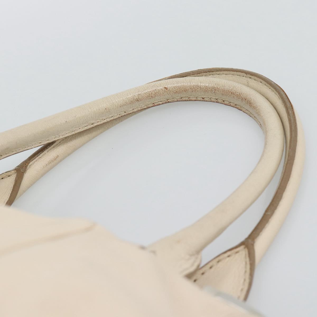 CELINE Hand Bag Leather Ivory Silver Auth BA14651