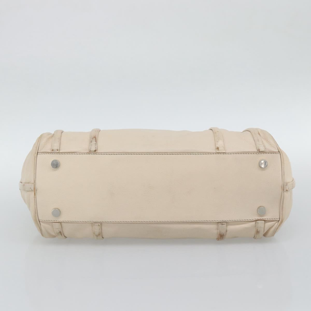 CELINE Hand Bag Leather Ivory Silver Auth BA14651