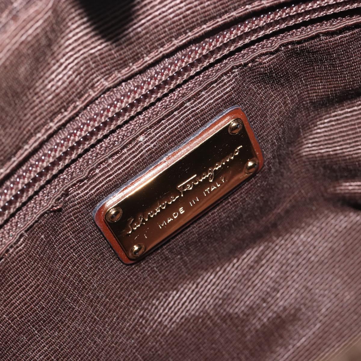 Salvatore Ferragamo Vala Hand Bag Nylon 2way Brown Gold Tone Auth BA14653