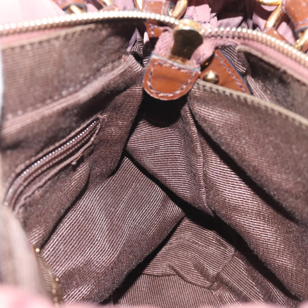 Salvatore Ferragamo Vala Hand Bag Nylon 2way Brown Gold Tone Auth BA14653