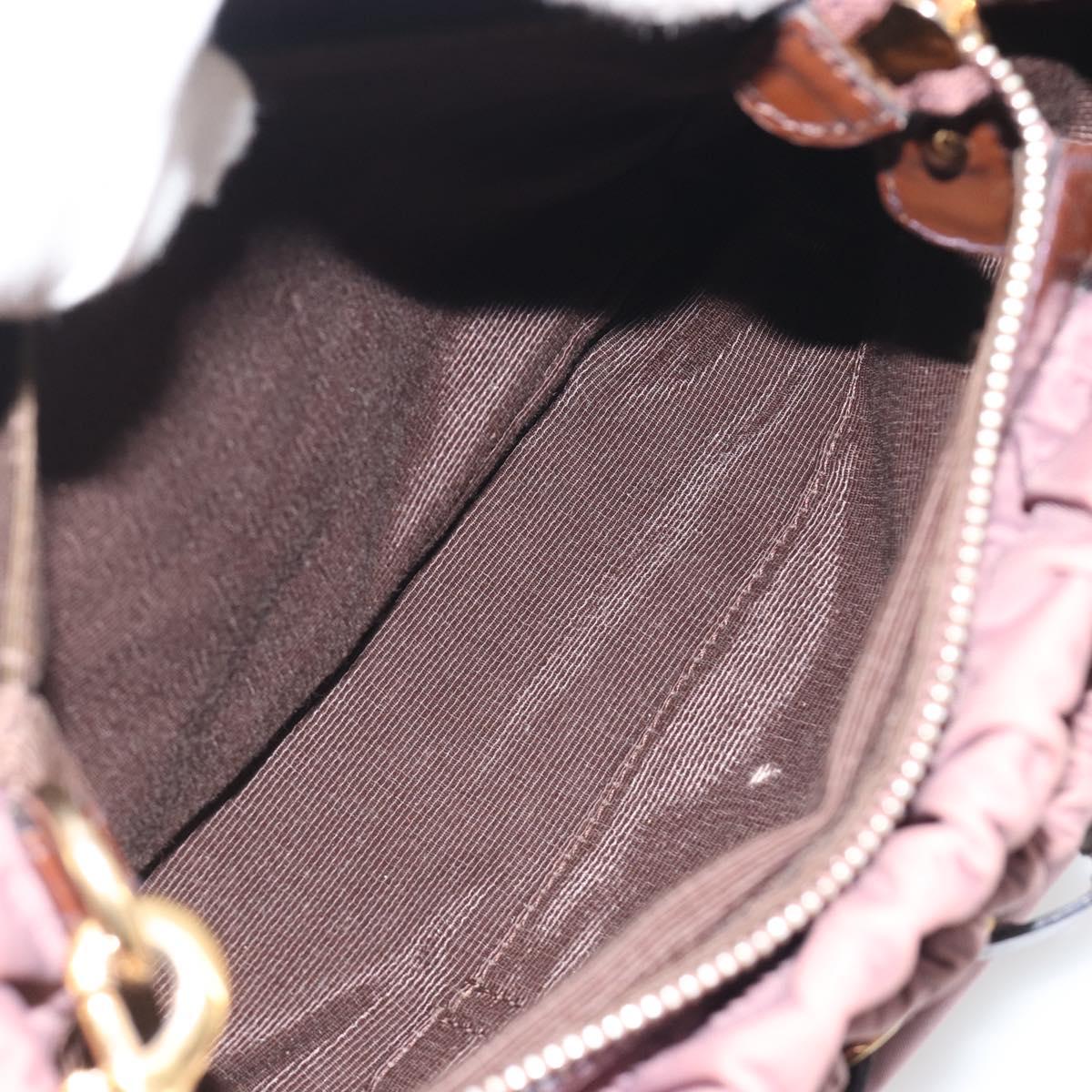 Salvatore Ferragamo Vala Hand Bag Nylon 2way Brown Gold Tone Auth BA14653