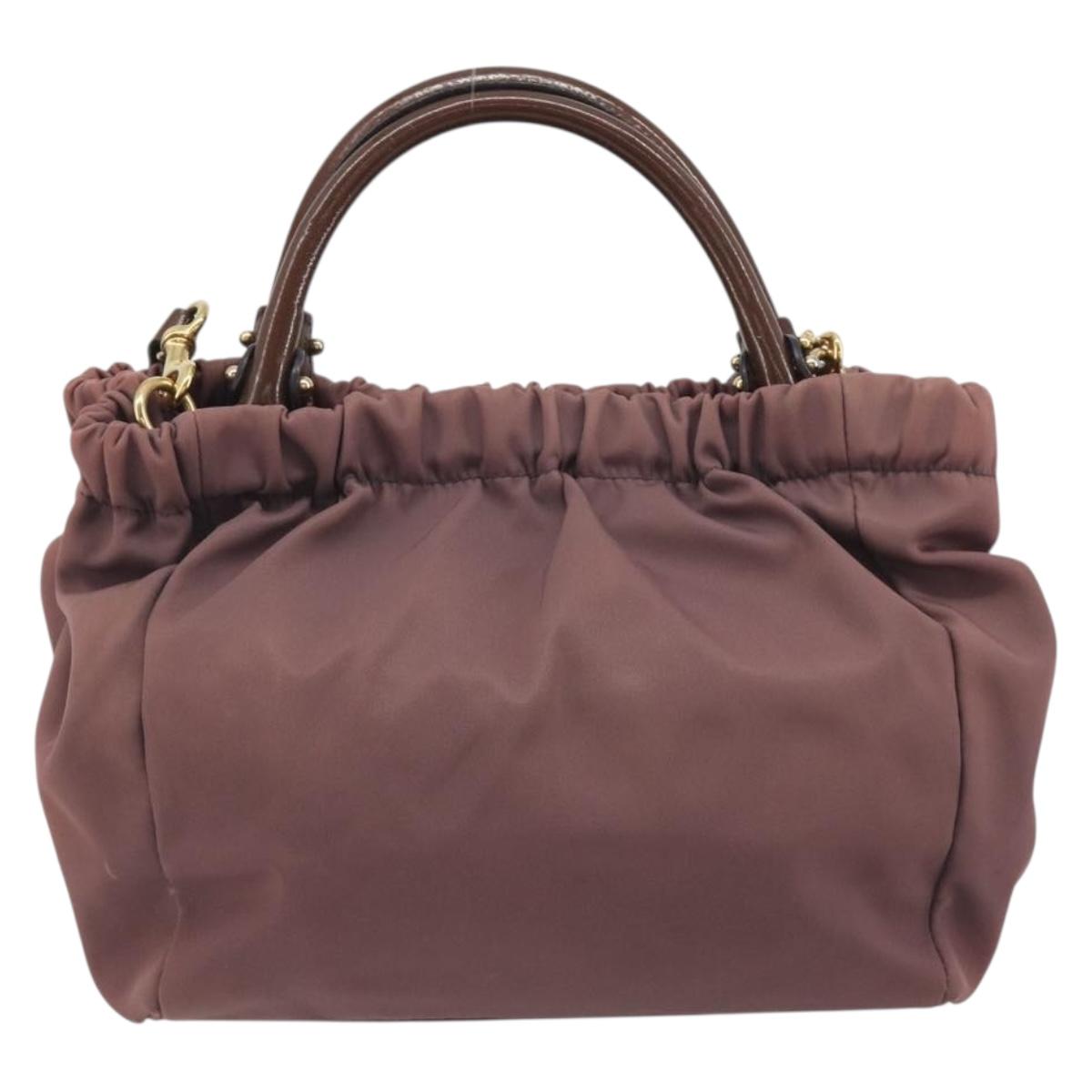 Salvatore Ferragamo Vala Hand Bag Nylon 2way Brown Gold Tone Auth BA14653