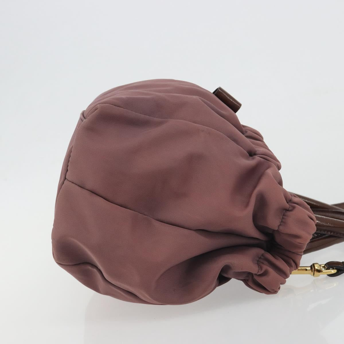 Salvatore Ferragamo Vala Hand Bag Nylon 2way Brown Gold Tone Auth BA14653