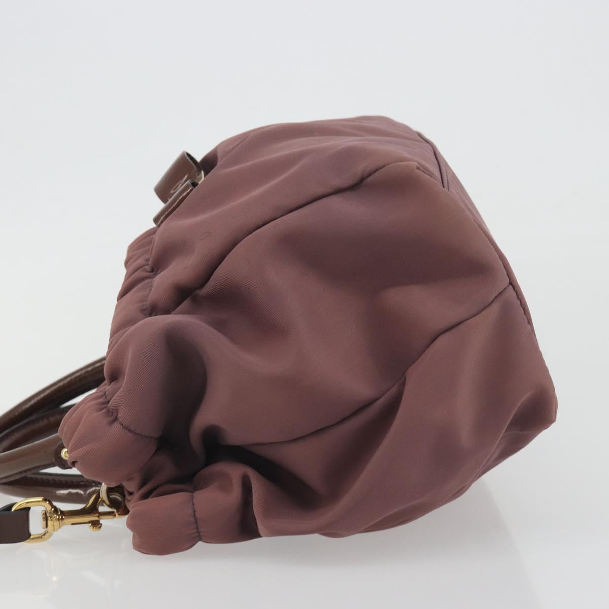 Salvatore Ferragamo Vala Hand Bag Nylon 2way Brown Gold Tone Auth BA14653