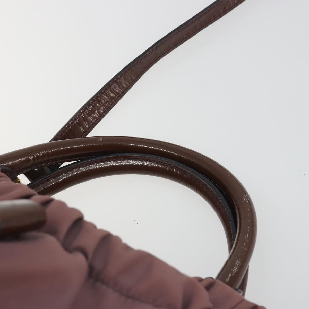 Salvatore Ferragamo Vala Hand Bag Nylon 2way Brown Gold Tone Auth BA14653