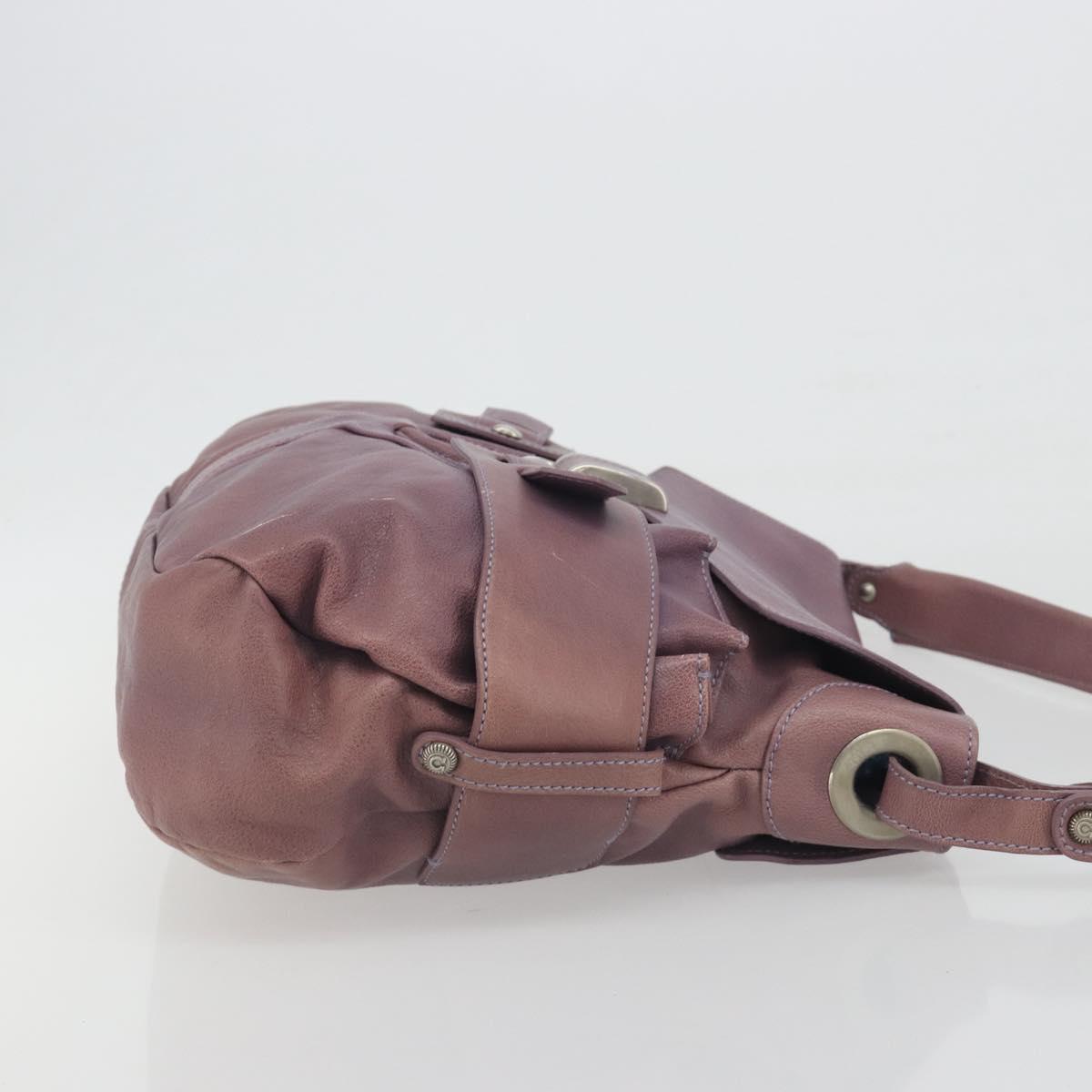 Salvatore Ferragamo Gancini Shoulder Bag Leather Purple Silver Auth BA14654