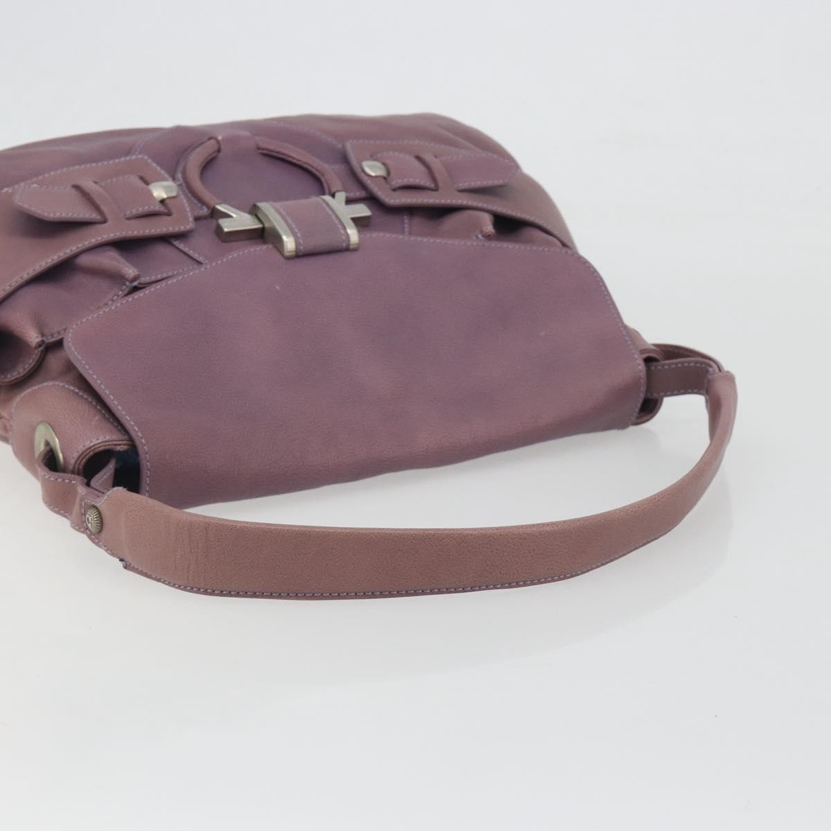 Salvatore Ferragamo Gancini Shoulder Bag Leather Purple Silver Auth BA14654