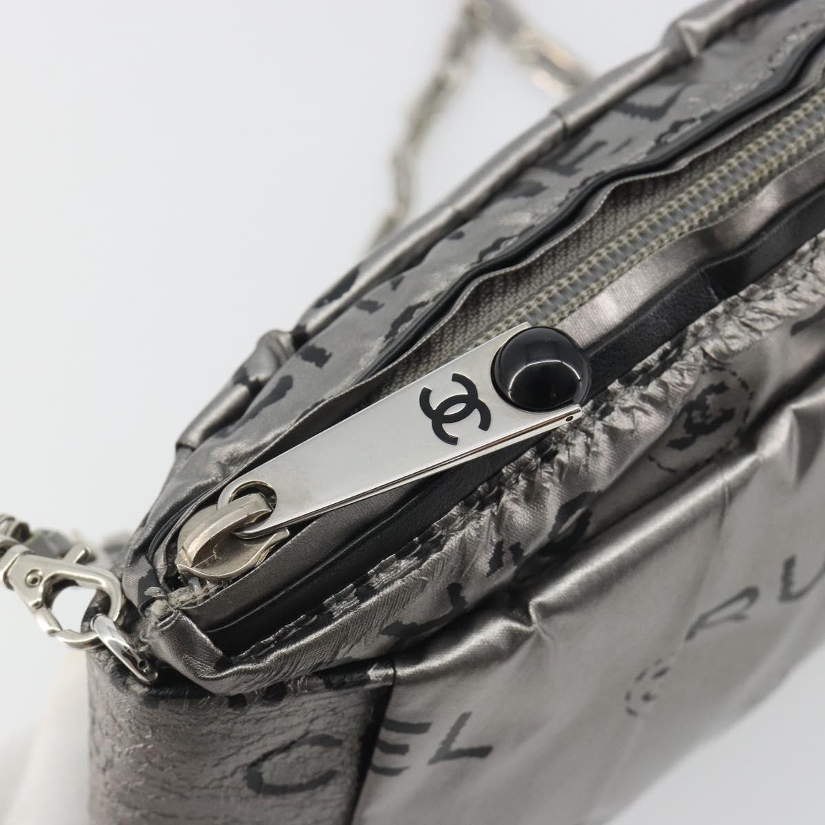 CHANEL Unlimited Chain Shoulder Bag Nylon Silver CC Auth BA14669V