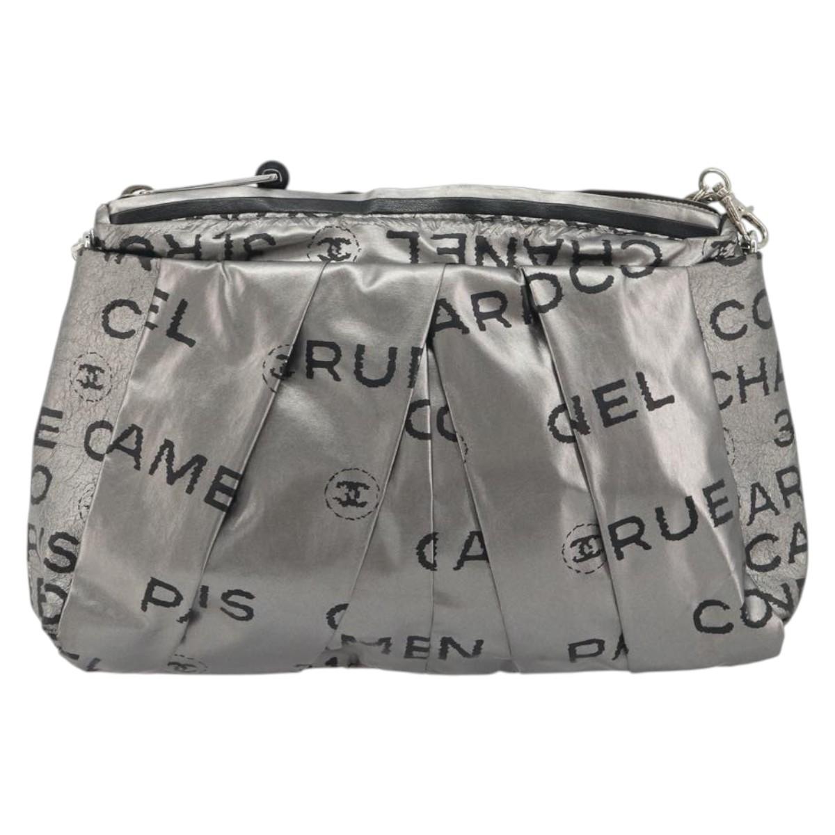 CHANEL Unlimited Chain Shoulder Bag Nylon Silver CC Auth BA14669V