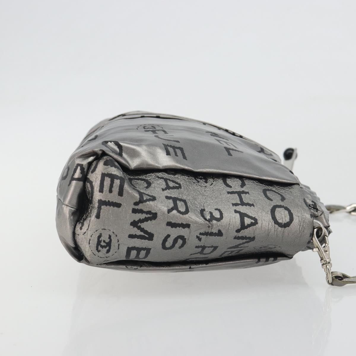 CHANEL Unlimited Chain Shoulder Bag Nylon Silver CC Auth BA14669V