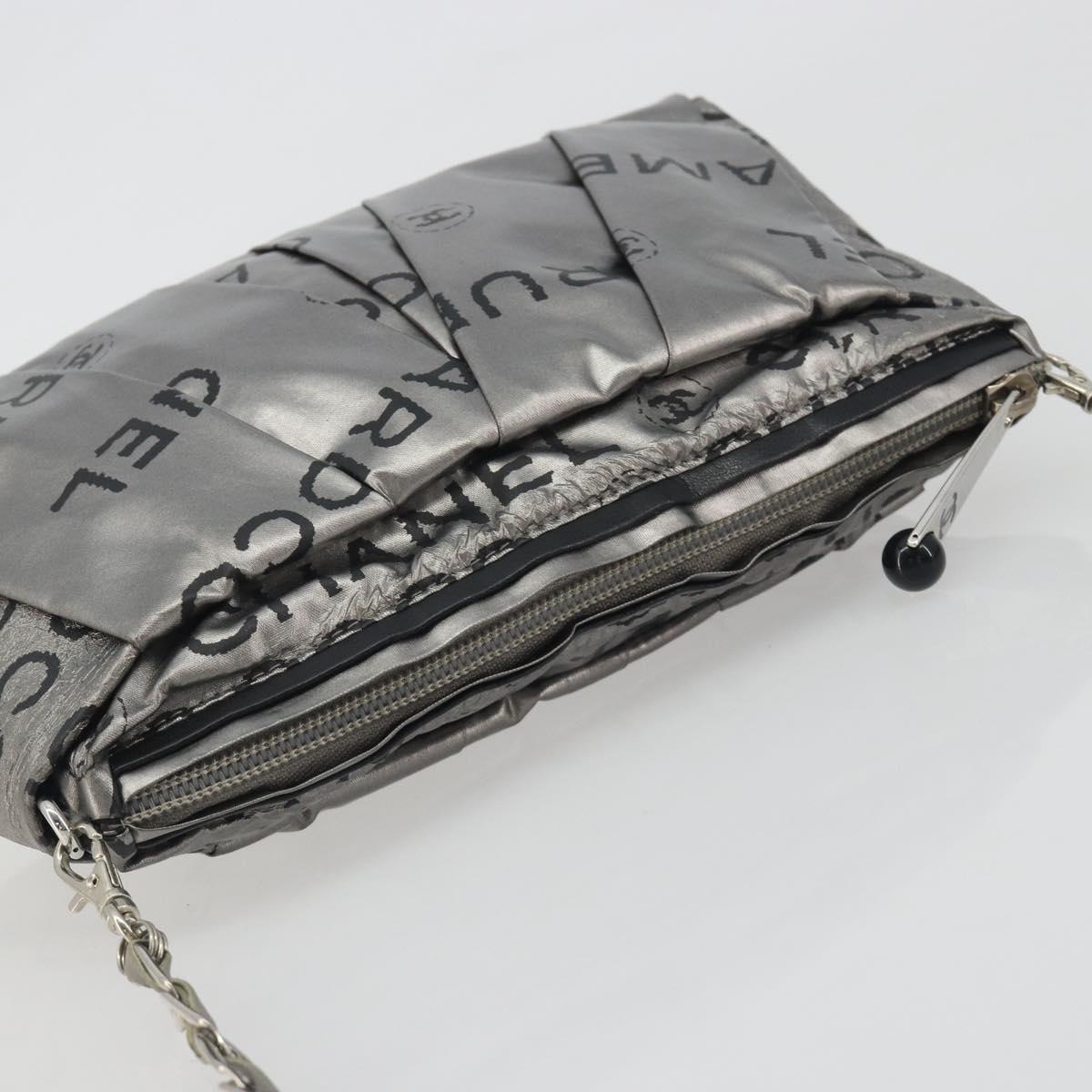 CHANEL Unlimited Chain Shoulder Bag Nylon Silver CC Auth BA14669V