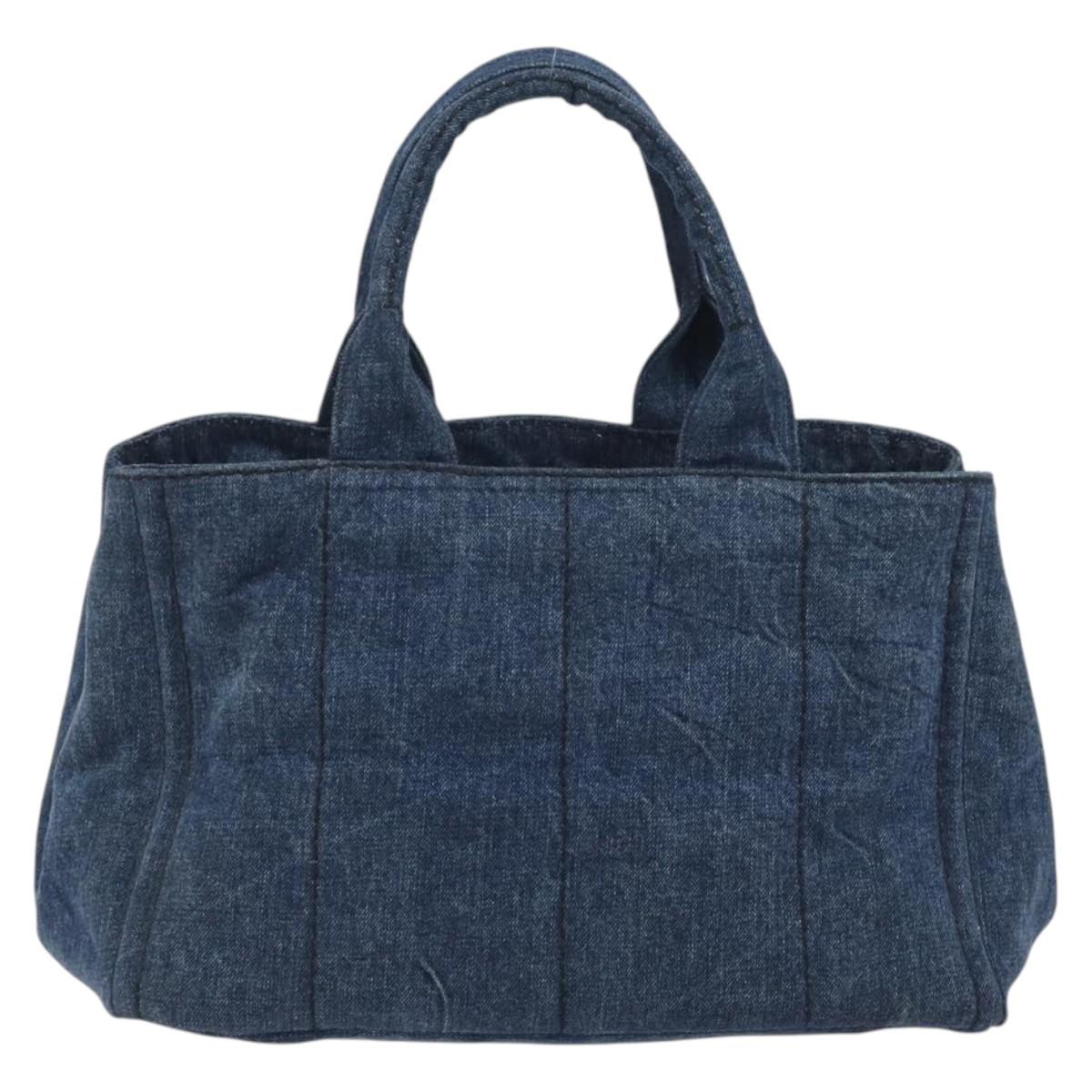 PRADA Canapa MM Hand Bag Denim Blue Auth BA14679A