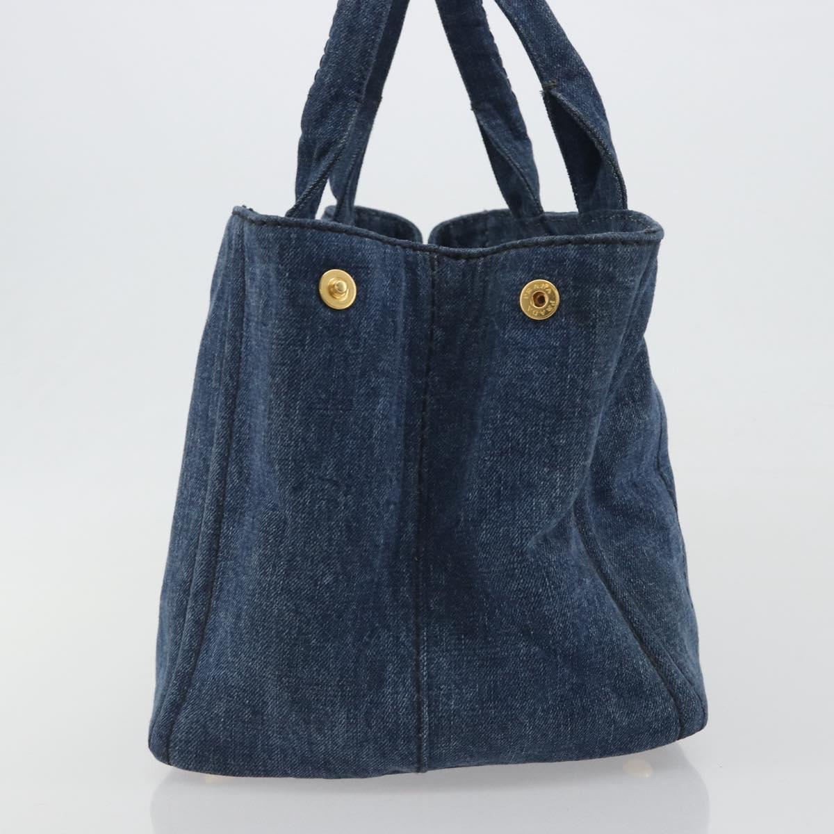 PRADA Canapa MM Hand Bag Denim Blue Auth BA14679A