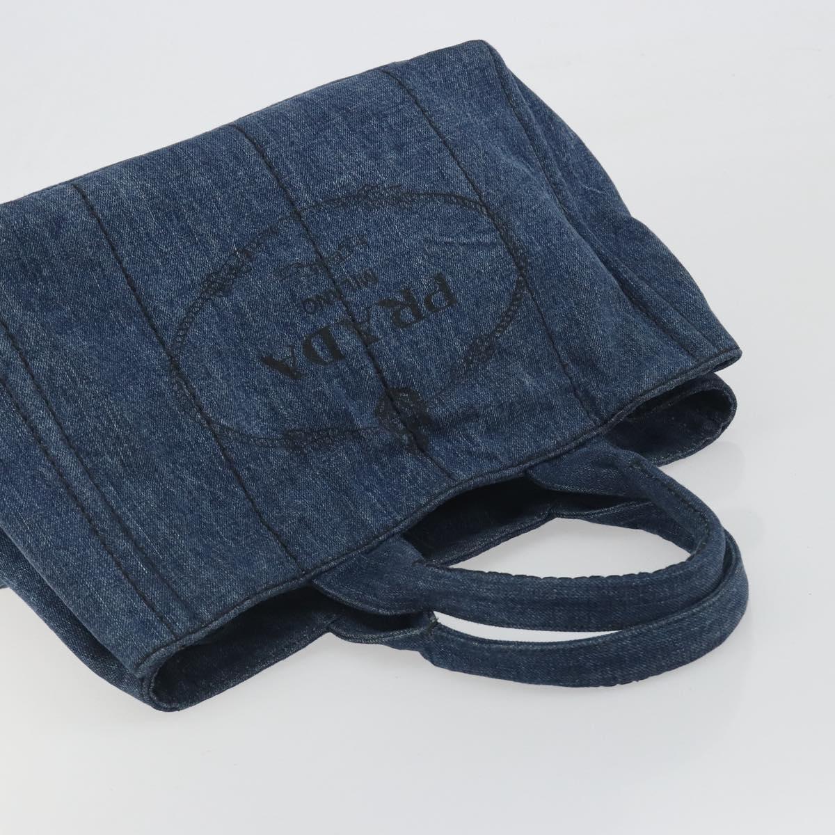 PRADA Canapa MM Hand Bag Denim Blue Auth BA14679A