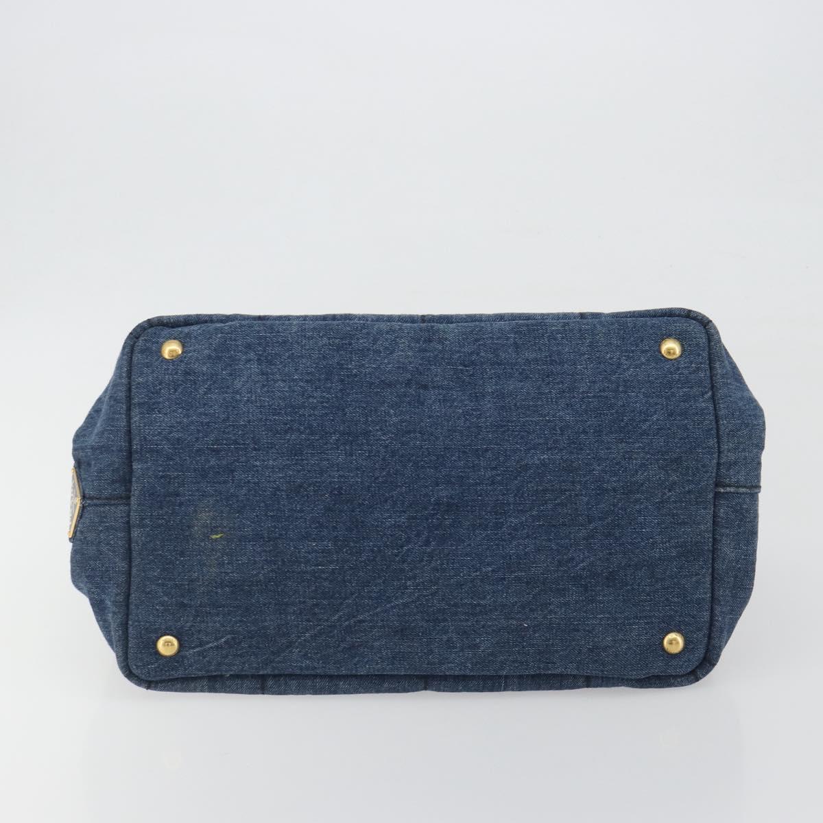 PRADA Canapa MM Hand Bag Denim Blue Auth BA14679A