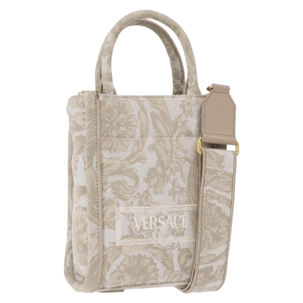 VERSACE Barocco Thena Mini Tote Bag Canvas 2way Beige Gold Tone Auth BA14680V